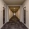 a hallway with a door and a window